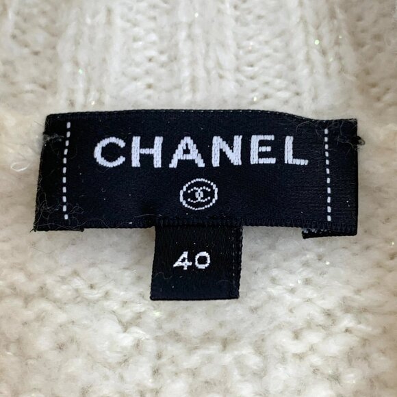 Chanel Ski Collection Beige Rhinestone-Embellished Merino Wool Mock Knit Sweater - Picture 6 of 8